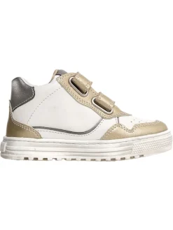 Leder-Sneakers in Weiß/ Gold