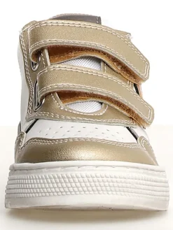 Leder-Sneakers in Weiß/ Gold