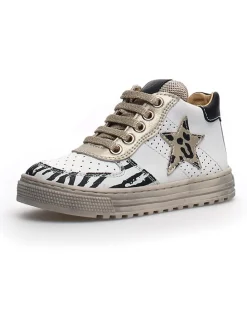 Leder-Sneakers in Weiß/ Gold