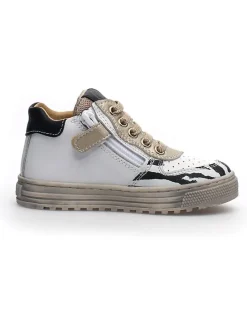 Leder-Sneakers in Weiß/ Gold