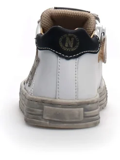 Leder-Sneakers in Weiß/ Gold