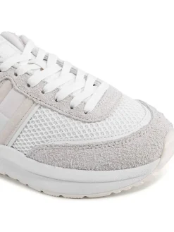 Leder-Sneakers in Weiß/ Grau