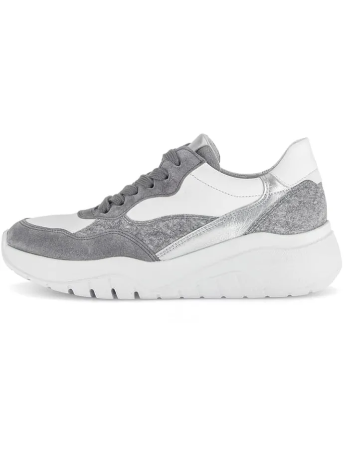 Leder-Sneakers in Weiß/ Grau/ Silber