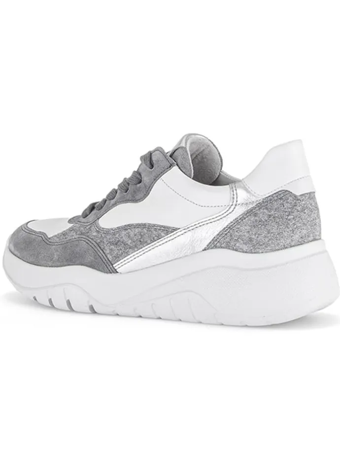 Leder-Sneakers in Weiß/ Grau/ Silber