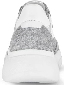 Leder-Sneakers in Weiß/ Grau/ Silber