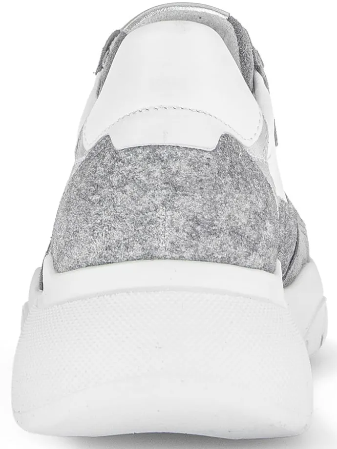 Leder-Sneakers in Weiß/ Grau/ Silber
