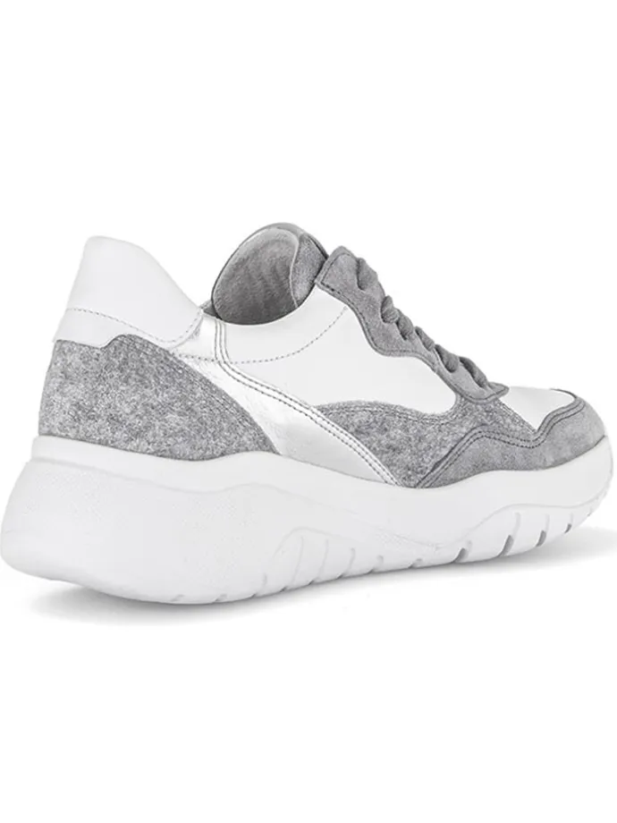 Leder-Sneakers in Weiß/ Grau/ Silber