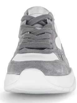 Leder-Sneakers in Weiß/ Grau/ Silber