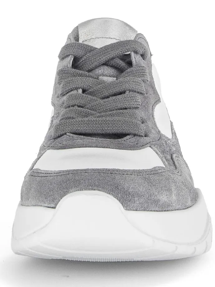 Leder-Sneakers in Weiß/ Grau/ Silber