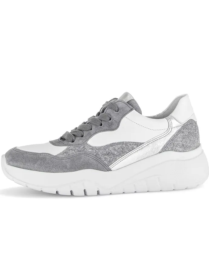 Leder-Sneakers in Weiß/ Grau/ Silber