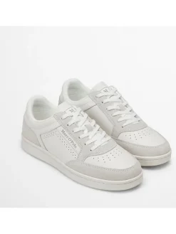 Leder-Sneakers in Weiß/ Grau