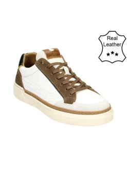 Leder-Sneakers in Weiß/ Hellbraun