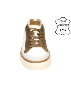 Leder-Sneakers in Weiß/ Hellbraun