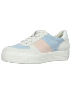 Leder-Sneakers in Weiß/ Hellblau/ Rosa