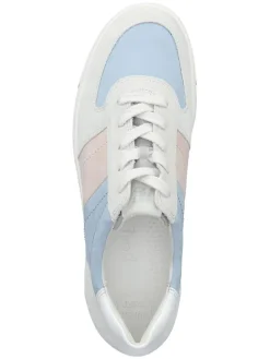 Leder-Sneakers in Weiß/ Hellblau/ Rosa