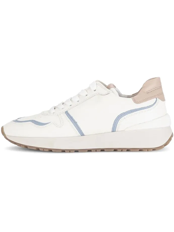 Leder-Sneakers in Weiß/ Hellblau/ Beige