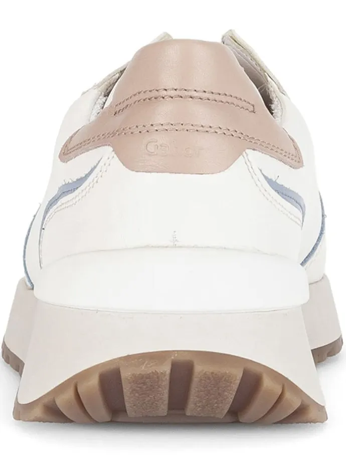 Leder-Sneakers in Weiß/ Hellblau/ Beige