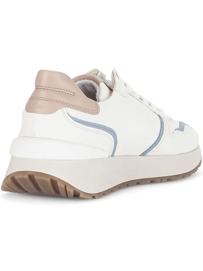 Leder-Sneakers in Weiß/ Hellblau/ Beige