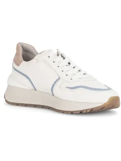 Leder-Sneakers in Weiß/ Hellblau/ Beige