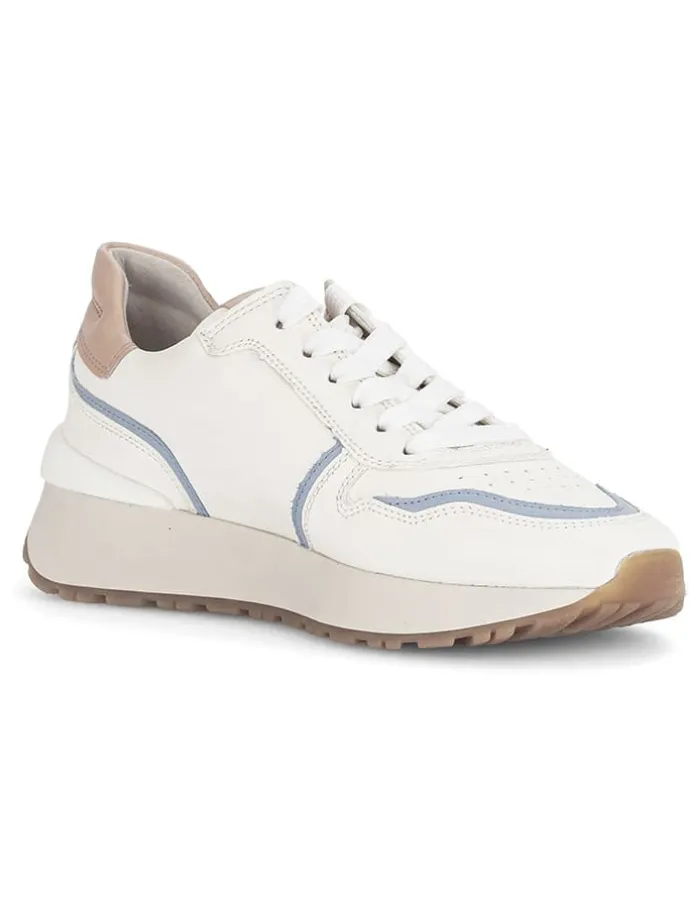 Leder-Sneakers in Weiß/ Hellblau/ Beige