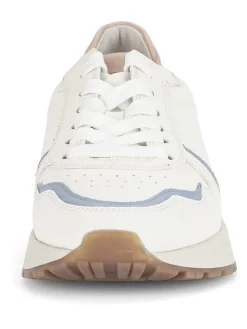 Leder-Sneakers in Weiß/ Hellblau/ Beige