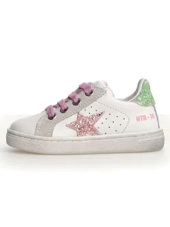 Leder-Sneakers in Weiß/ Rosa