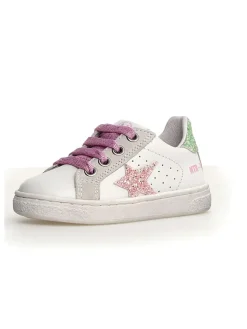 Leder-Sneakers in Weiß/ Rosa