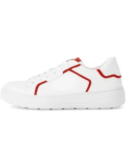 Leder-Sneakers in Weiß/ Rot