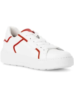 Leder-Sneakers in Weiß/ Rot