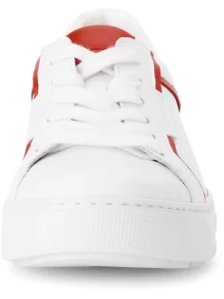 Leder-Sneakers in Weiß/ Rot