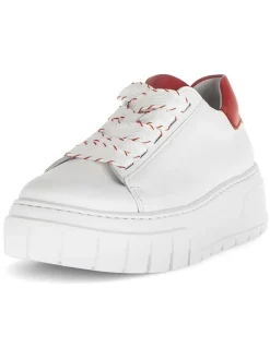 Leder-Sneakers in Weiß/ Rot