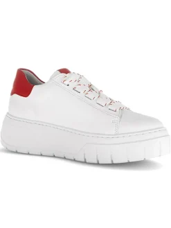 Leder-Sneakers in Weiß/ Rot