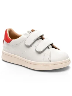 Leder-Sneakers in Weiß/ Rot