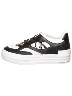 Leder-Sneakers in Weiß/ Schwarz