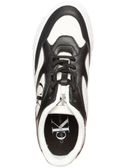 Leder-Sneakers in Weiß/ Schwarz