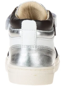 Leder-Sneakers in Weiß/ Schwarz/ Silber