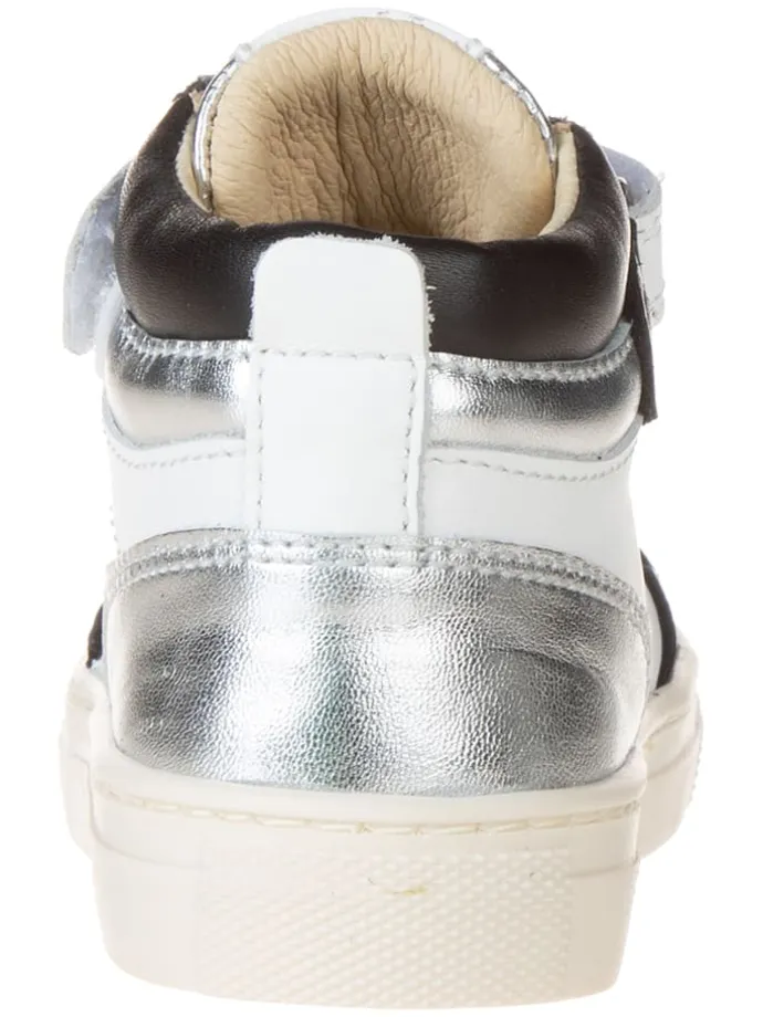 Leder-Sneakers in Weiß/ Schwarz/ Silber