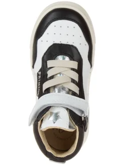 Leder-Sneakers in Weiß/ Schwarz/ Silber