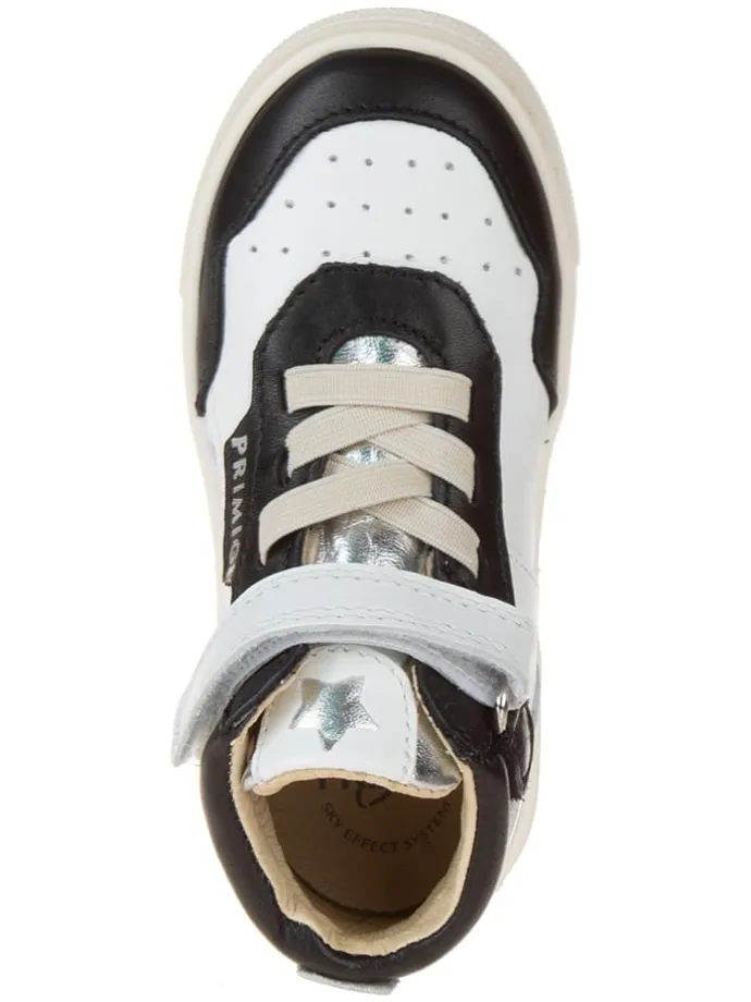 Leder-Sneakers in Weiß/ Schwarz/ Silber