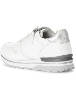 Leder-Sneakers in Weiß/ Silber