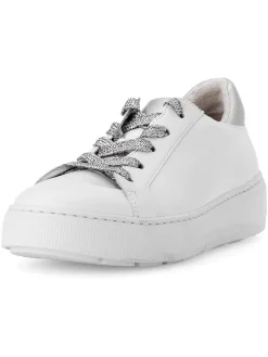 Leder-Sneakers in Weiß/ Silber