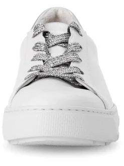 Leder-Sneakers in Weiß/ Silber