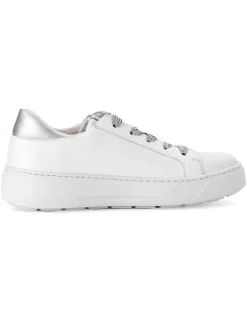 Leder-Sneakers in Weiß/ Silber