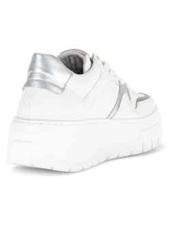 Leder-Sneakers in Weiß/ Silber