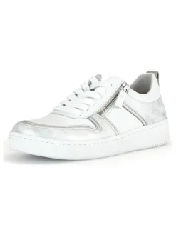 Leder-Sneakers in Weiß/ Silber