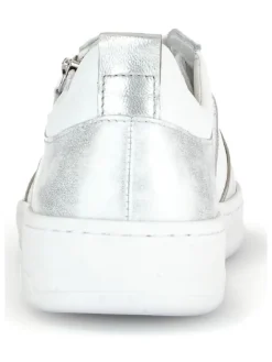 Leder-Sneakers in Weiß/ Silber