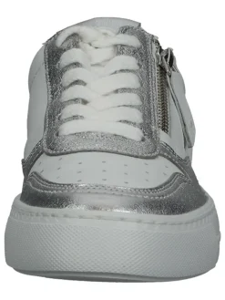 Leder-Sneakers in Weiß/ Silber