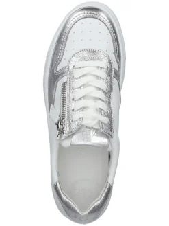 Leder-Sneakers in Weiß/ Silber