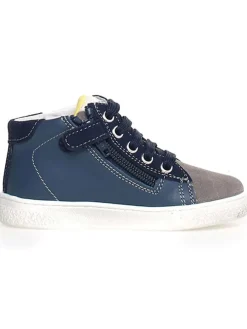 Leder-Sneakers "Pinn" in Dunkelblau/ Grau