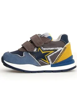 Leder-Sneakers "Roy" in Blau/ Gelb/ Hellbraun